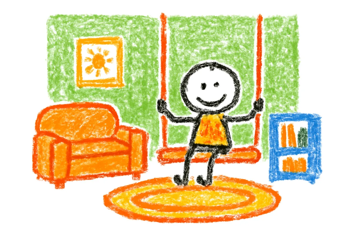 室内ブランコで遊ぶ子どものいるリビング